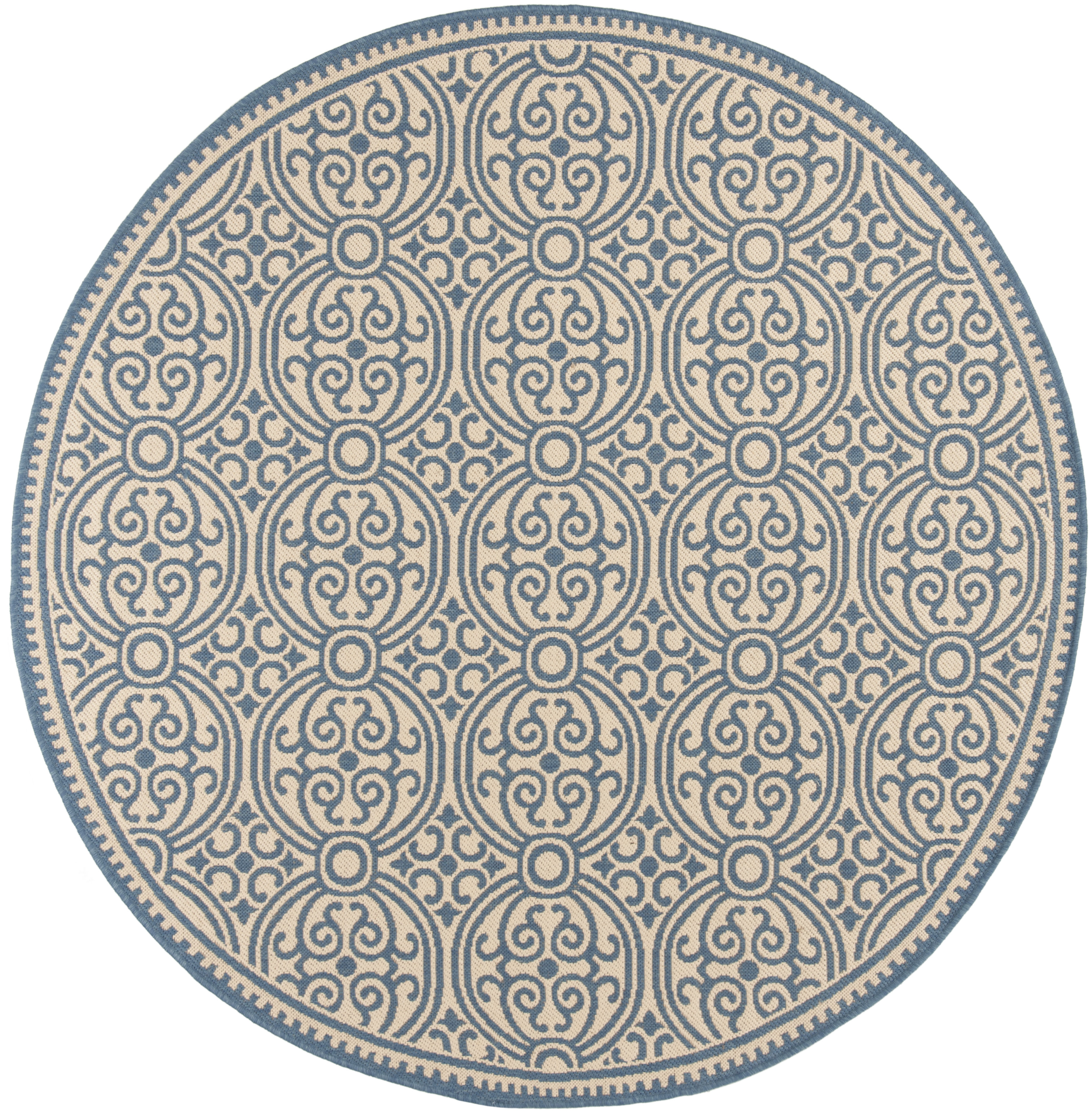 Arlo Home Indoor/Outdoor Woven Area Rug, LND134M, Blue/Cream,  6' 7" X 6' 7" Round - Image 0