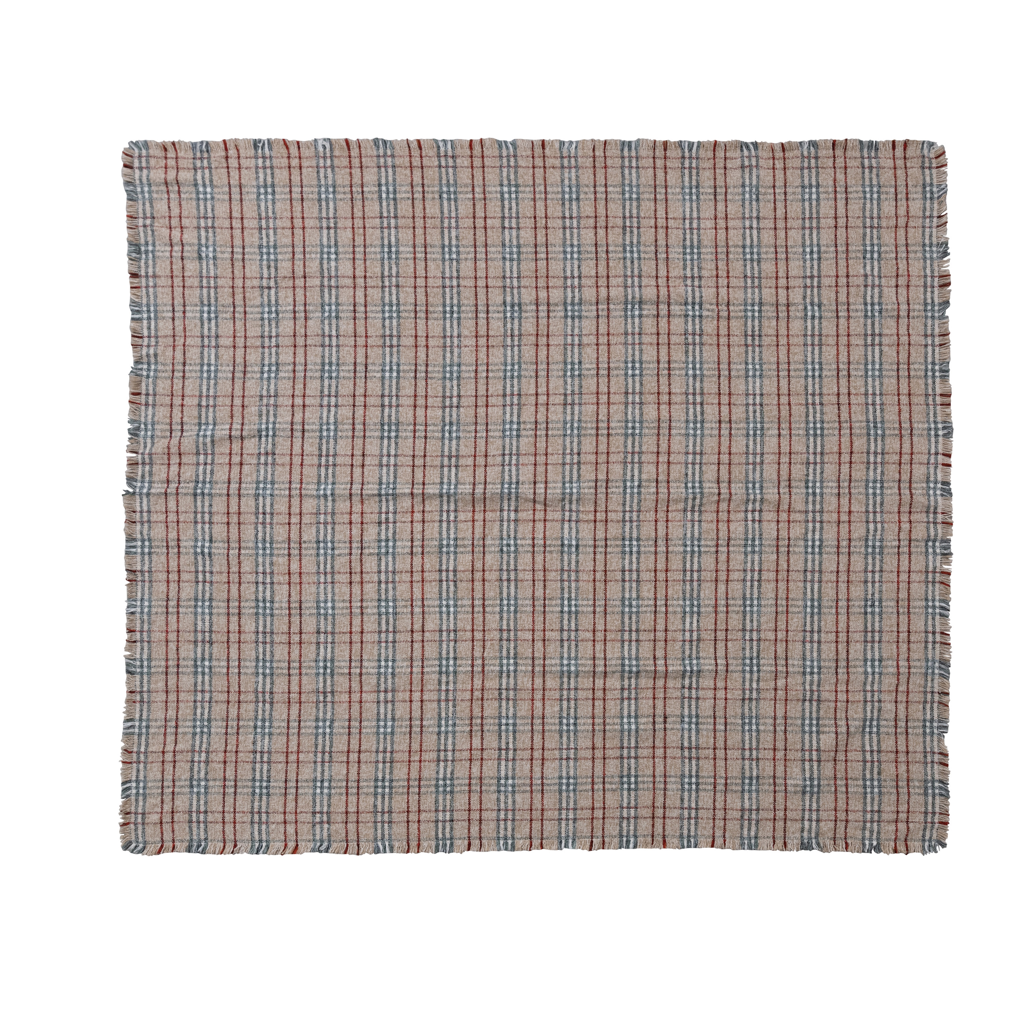  Fabric Blend Throw Blanket with Fringe Plaid, Multicolor - Image 0