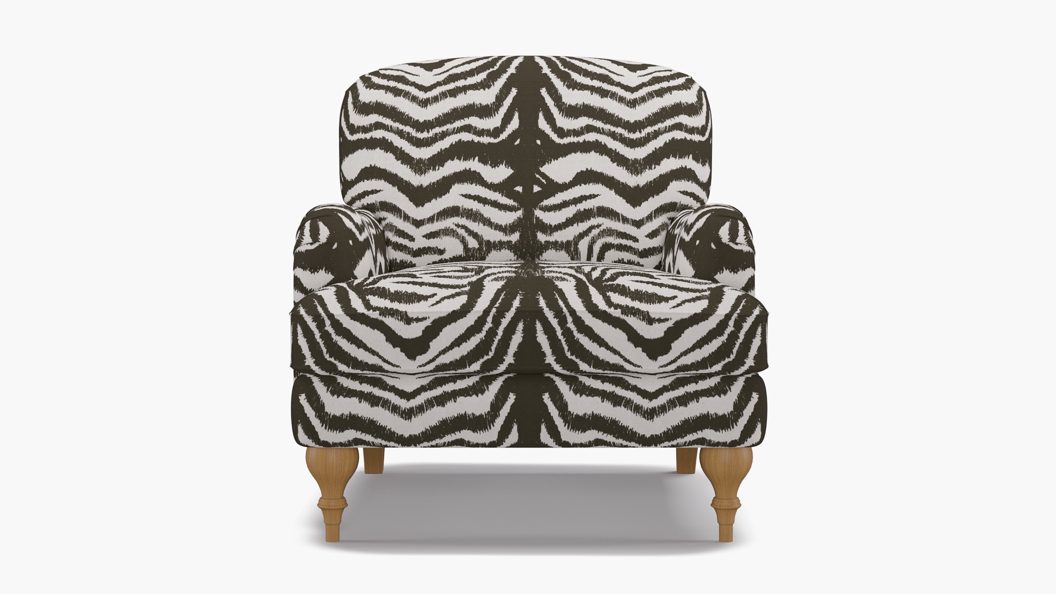 English Roll Arm Chair, Zebra, Natural Turned Wood Leg - Image 0