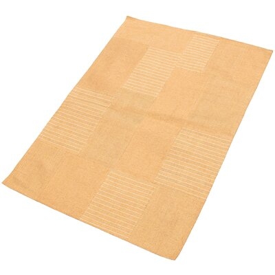 One-of-a-Kind Straw Hand-Knotted 2010s Collage Tan 4'8" x 6'7" Chenille Area Rug - Image 0