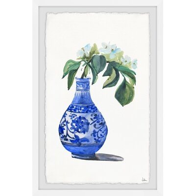 Aleyska 'Blue Vase with White Orchids' Framed Watercolor Painting Print - Image 0