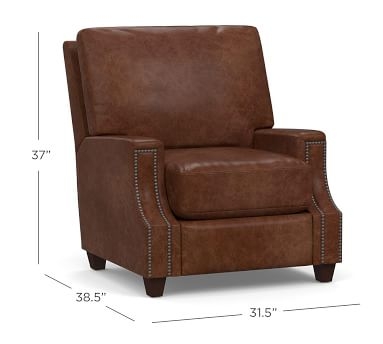 James Square Arm Leather Recliner, Down Blend Wrapped Cushions, Churchfield Chocolate - Image 4