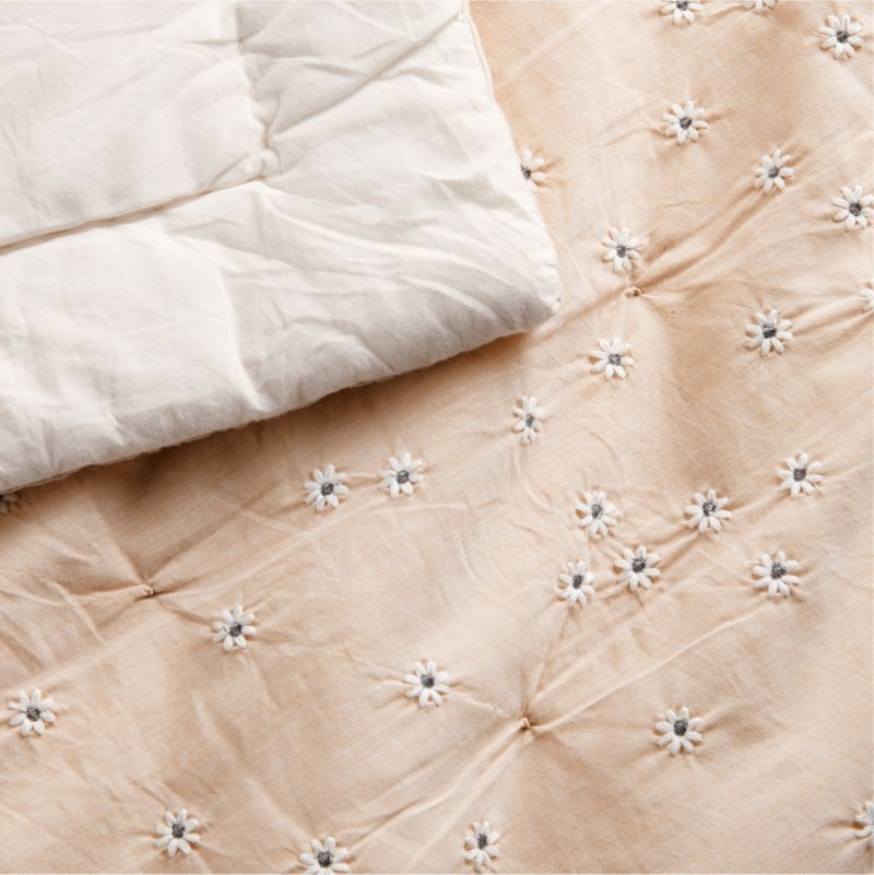Wild Daisies Embroidered Organic Cotton Baby Crib Quilt - Image 3