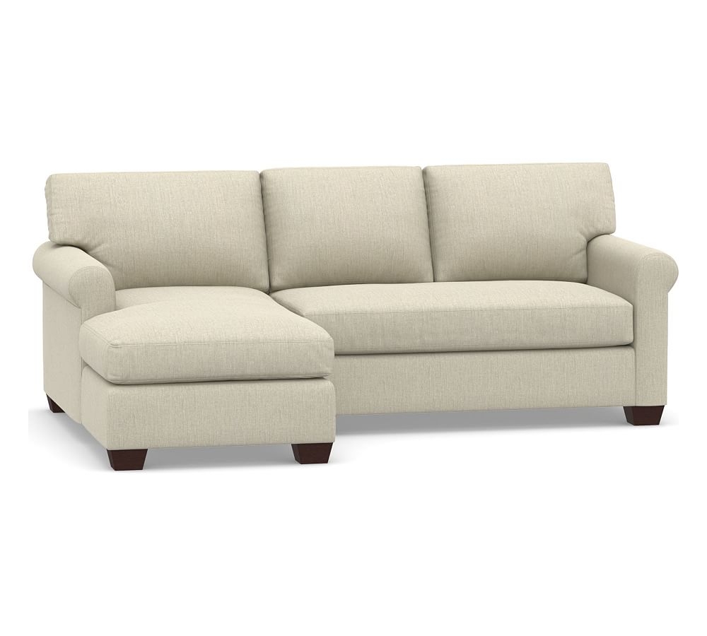 York Roll Arm Upholstered Right Arm Loveseat with Chaise Sectional, Bench Cushion, Down Blend Wrapped Cushions, Chenille Basketweave Oatmeal - Image 0