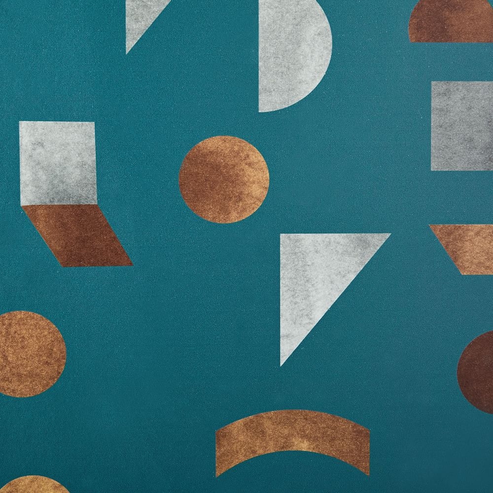 Mid-Century Tile Wallpaper, Teal, Single Roll - Image 0