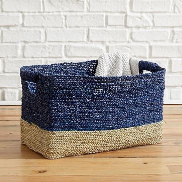 Two Tone Woven Basket, Underbed, Natural + Washed Lagoon - Image 1