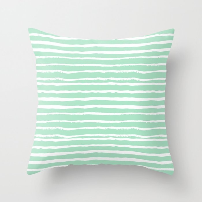 Mint Stripes Painted Stripe Pattern Minimal Nursery Gender Neutral Throw Pillow by Charlottewinter - Cover (20" x 20") With Pillow Insert - Outdoor Pillow - Image 0