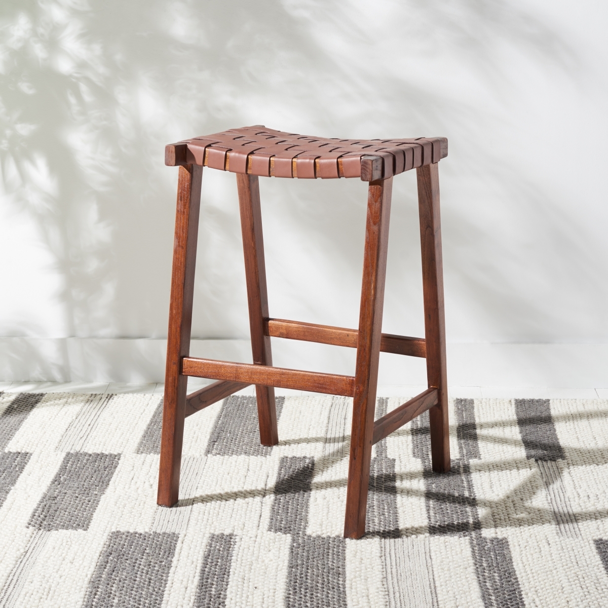 Abreu Rectangle Barstool - Cognac / Walnut - Safavieh - Image 1
