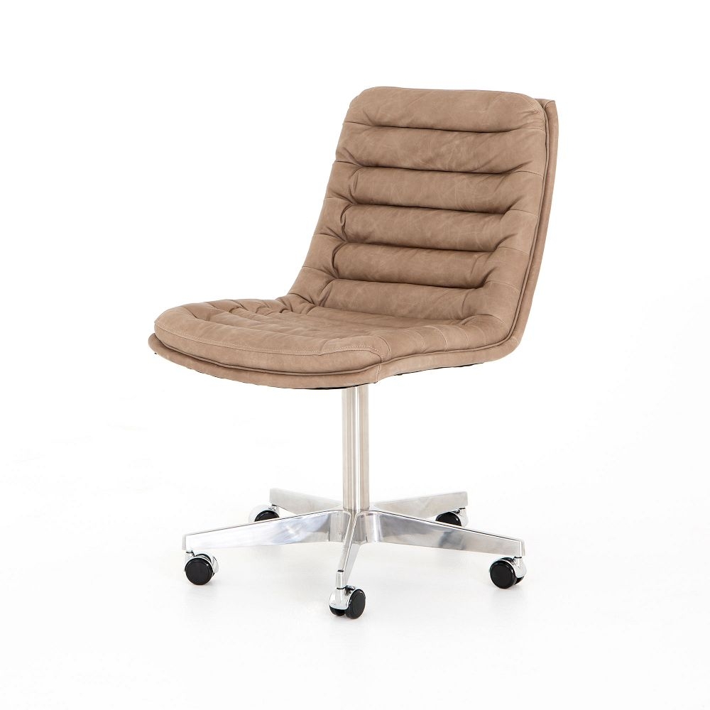 Leather Upholstered Swivel Desk Chair, Natural Wash Mushroom - Image 0