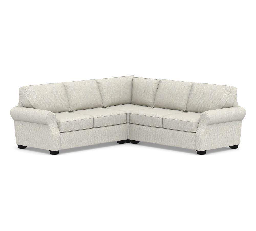 SoMa Fremont Roll Arm Upholstered 3-Piece L-Shaped Corner Sectional, Polyester Wrapped Cushions, Performance Heathered Basketweave Dove - Image 0