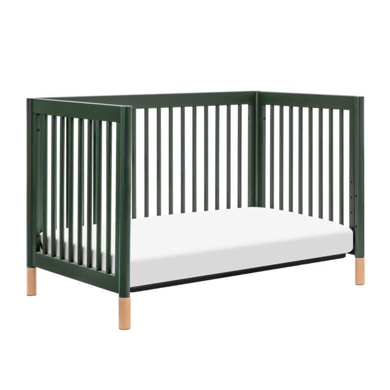 Babyletto Gelato Forest Green Natural Wood & Vegan Tan Leather 4-in-1 Convertible Baby Crib with Toddler Bed Conversion Kit - Image 6