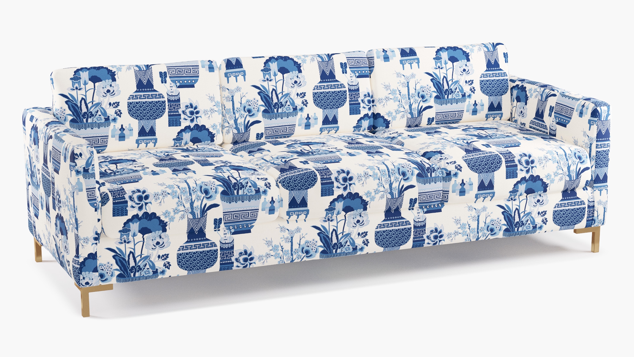 Modern Sofa, Delft Kan-Shie, Brass L Leg - Image 1