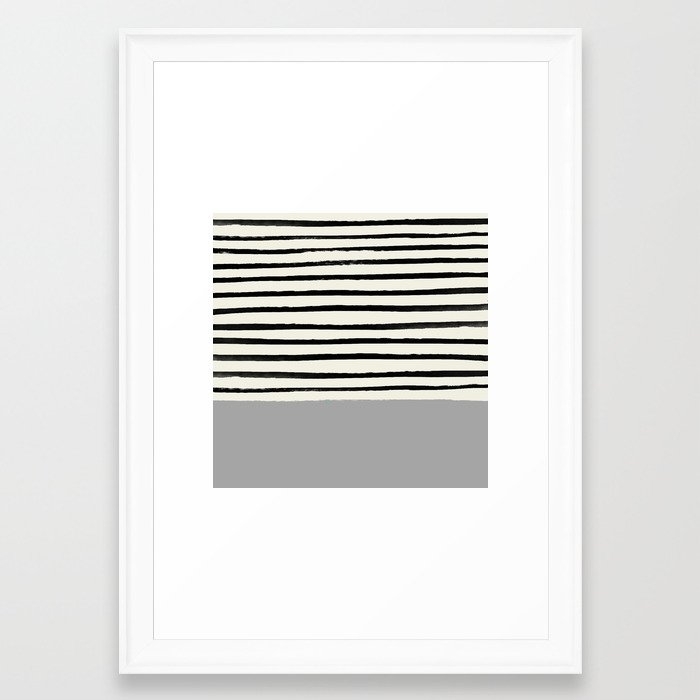 Storm Grey X Stripes Framed Art Print by Leah Flores - Scoop White - SMALL-15x21 - Image 0