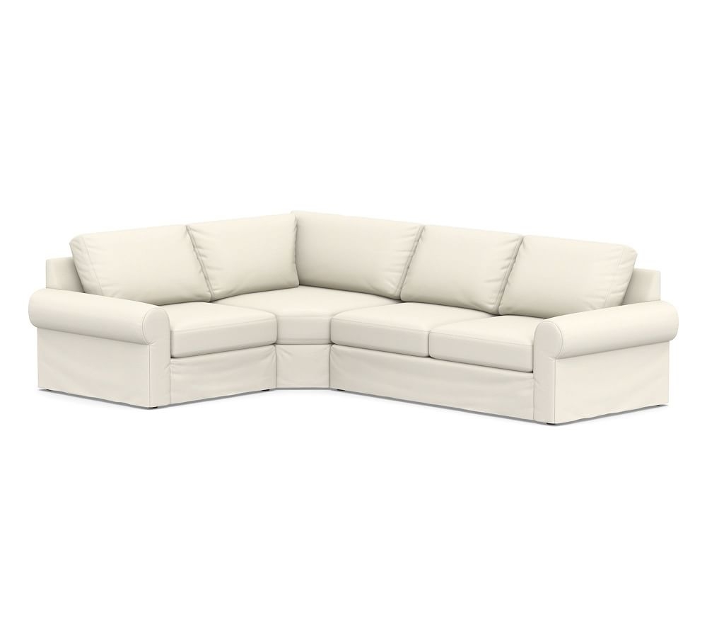 Big Sur Roll Arm Slipcovered Right Arm 3-Piece Wedge Sectional, Down Blend Wrapped Cushions, Textured Twill Ivory - Image 0
