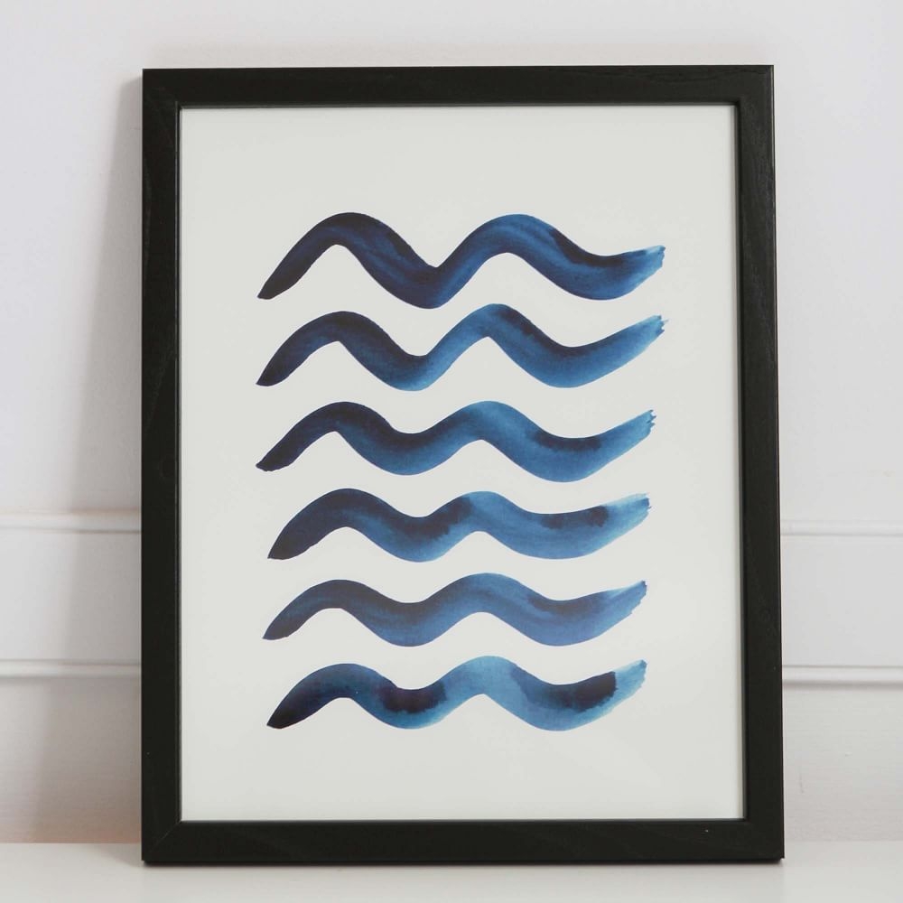 Pauline Stanley Studio Wall Art, Blue Waves, Black Wood Frame, Blue & White - Image 0