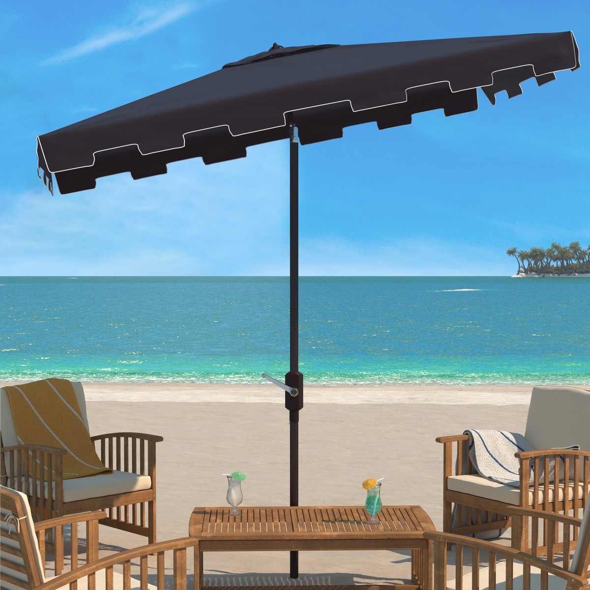 Zimmerman 6.5 x 10 Rectangle Umbrella - Navy/White - Safavieh - Image 1