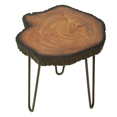 17.5 Inches Live Edge Solid Wood End Table With Metal Hairpin Legs, Brown - Image 0