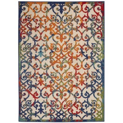 Lahaina Contemporary Floral Ivory/Blue/Orange Indoor/Outdoor Area Rug - Image 0