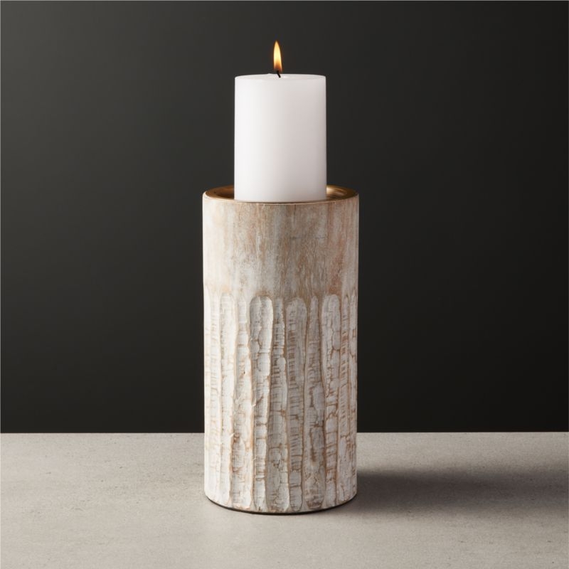 Notch Mango Wood Plllar Candle Holder Large - Image 5