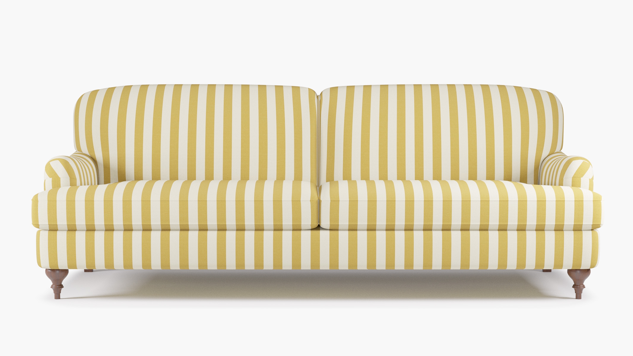 English Roll Arm Sofa, Citrine Cabana Stripe, Walnut Turned Wood Leg - Image 0