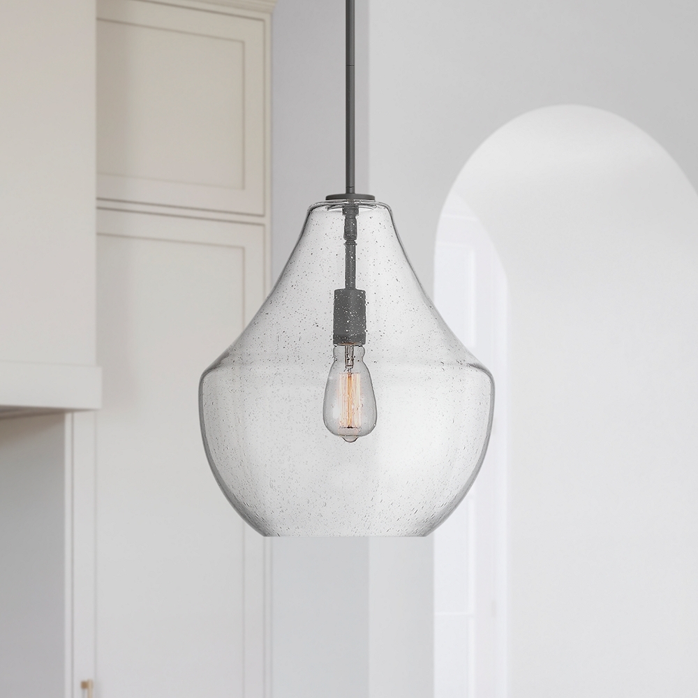 Possini Euro Stephanie 14" Wide Black and Glass Pendant Light - Image 0