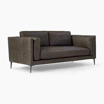Anton 76" Sofa, Down, Sierra Leather, Licorice, Polished Dark Pewter - Image 2