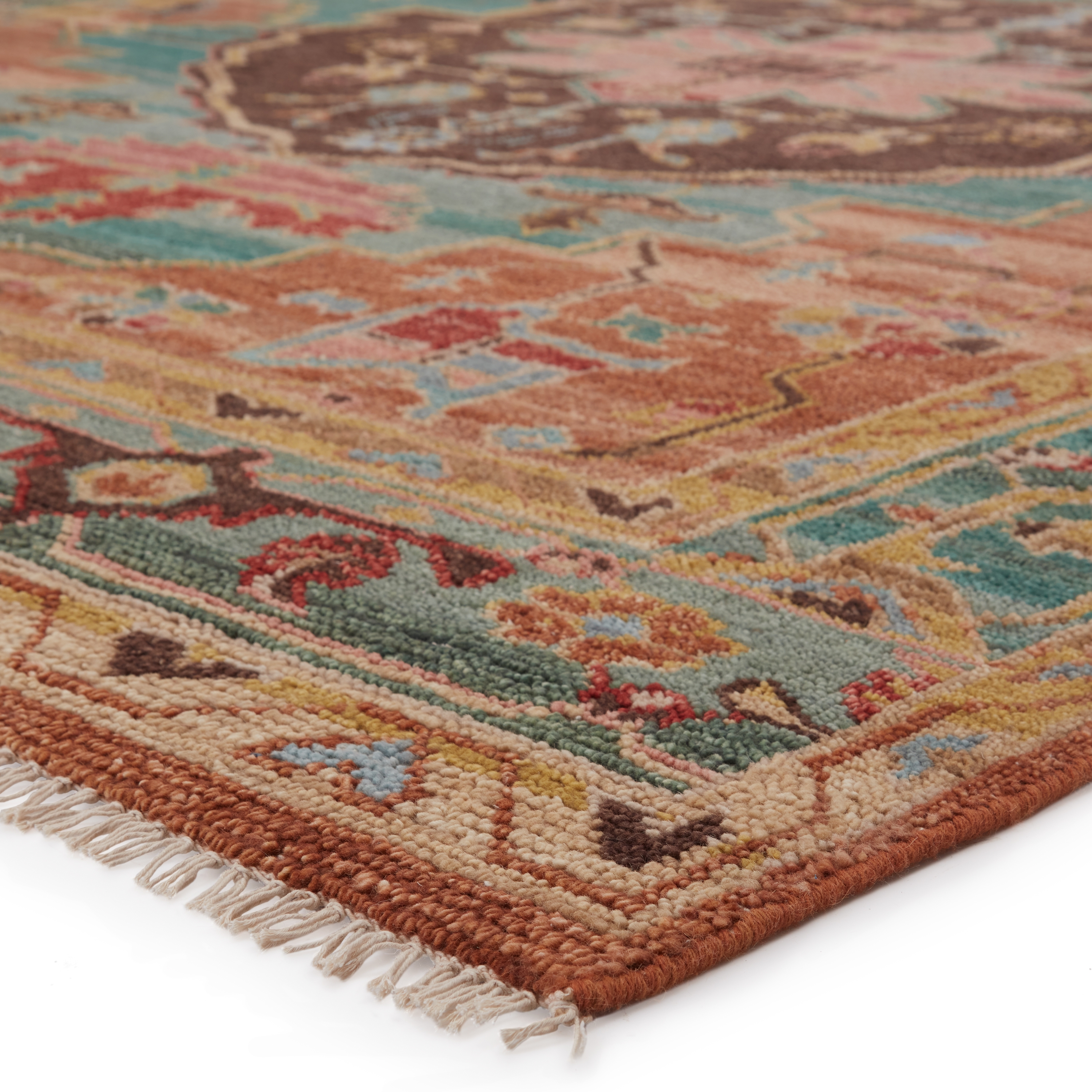Jude Hand-Knotted Medallion Teal/ Dark Blush Area Rug (6'X9') - Image 1