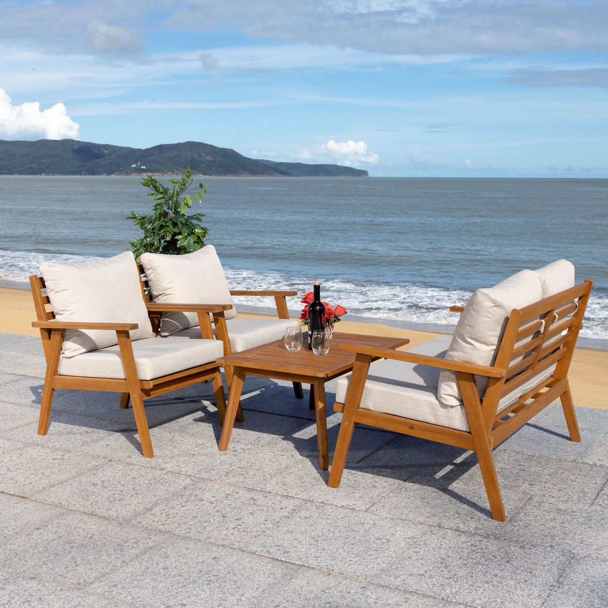 Castalia 4 Pc Outdoor Living Se - Natural/Light Grey - Safavieh - Image 9