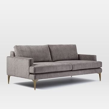 Andes Petite 76.5" Sofa, Poly, Distressed Velvet, Mauve, Dark Pewter - Image 1