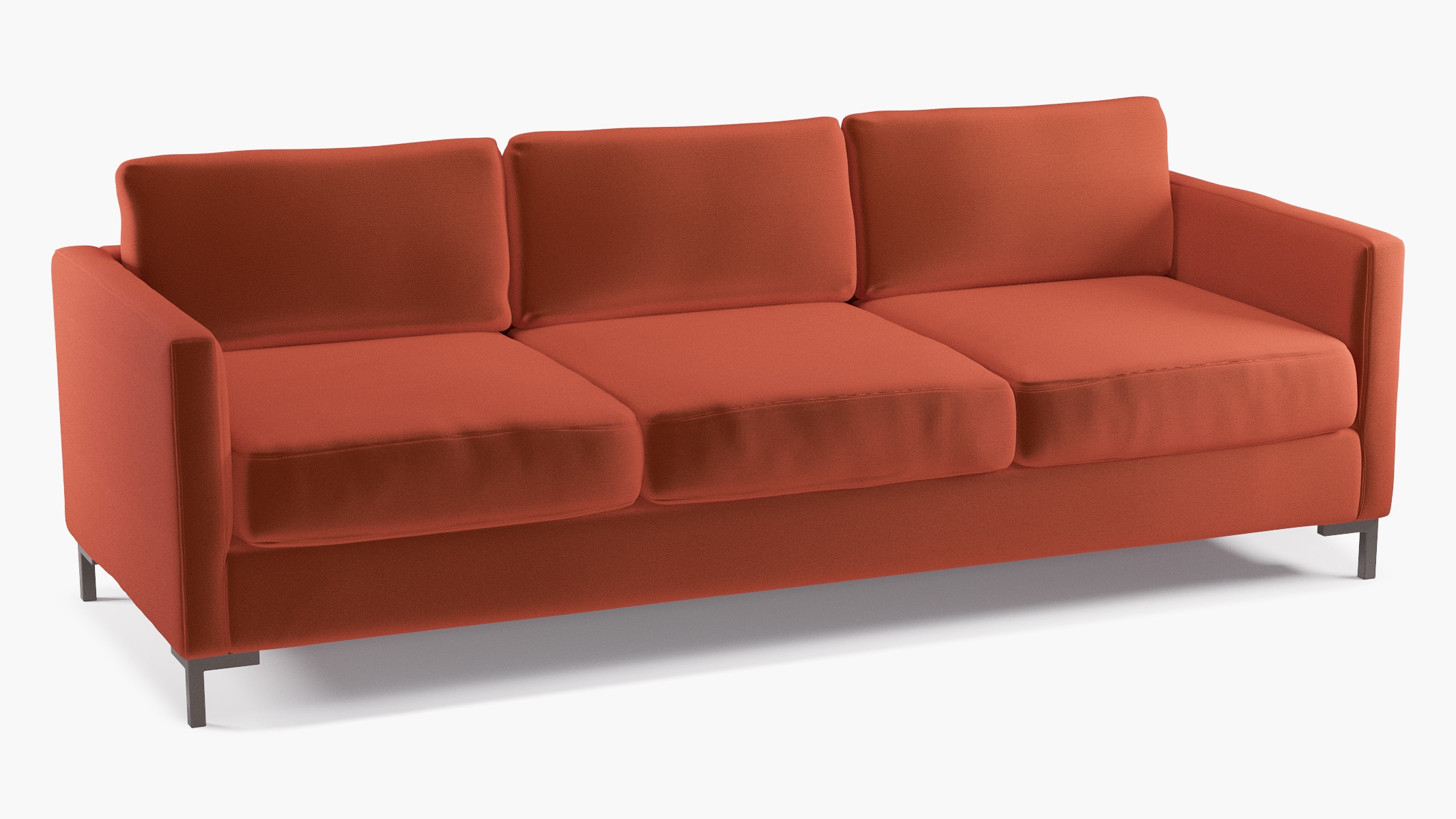 Modern Sofa, Rust Performance Velvet, Bronze L Leg - Image 1