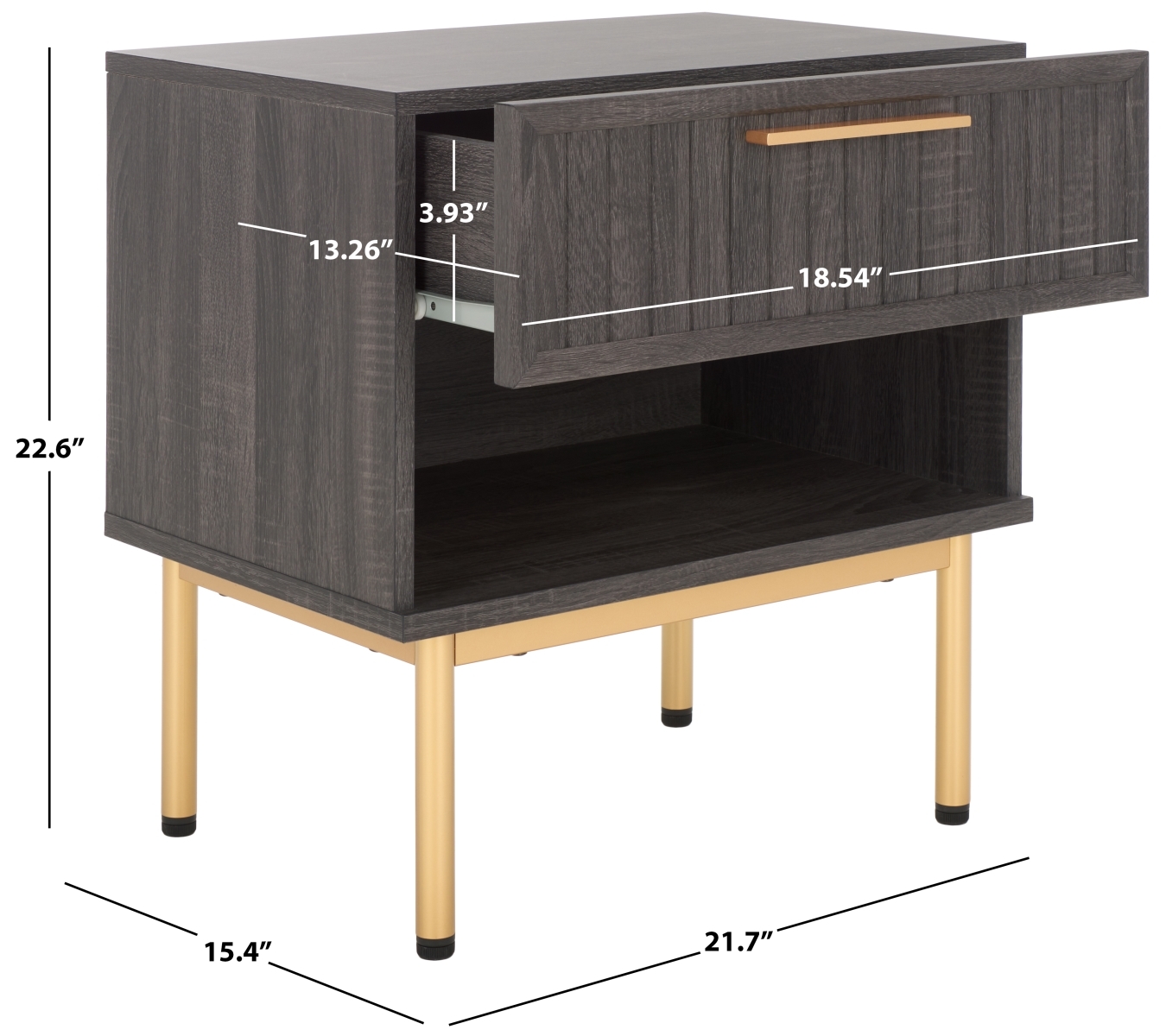 Axelle 1 Drawer Nightstand - Distressed Black / Gold - Safavieh - Image 9
