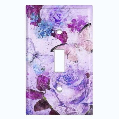 Metal Light Switch Plate Outlet Cover (Flower White Rose Teal - Single Toggle) - Image 0