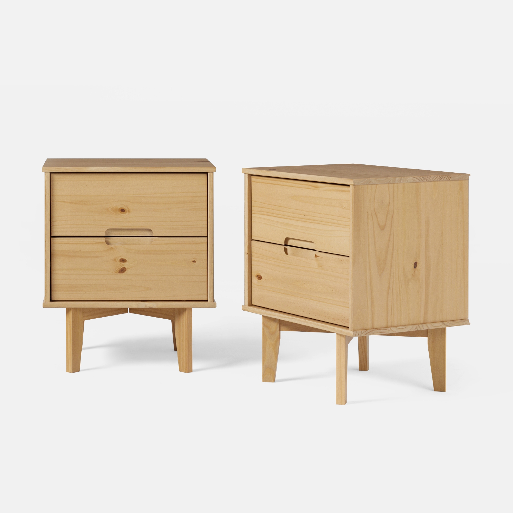2-Drawer Groove Handle Solid Wood Nightstand - Natural Pine - (Set of 2) - Image 3