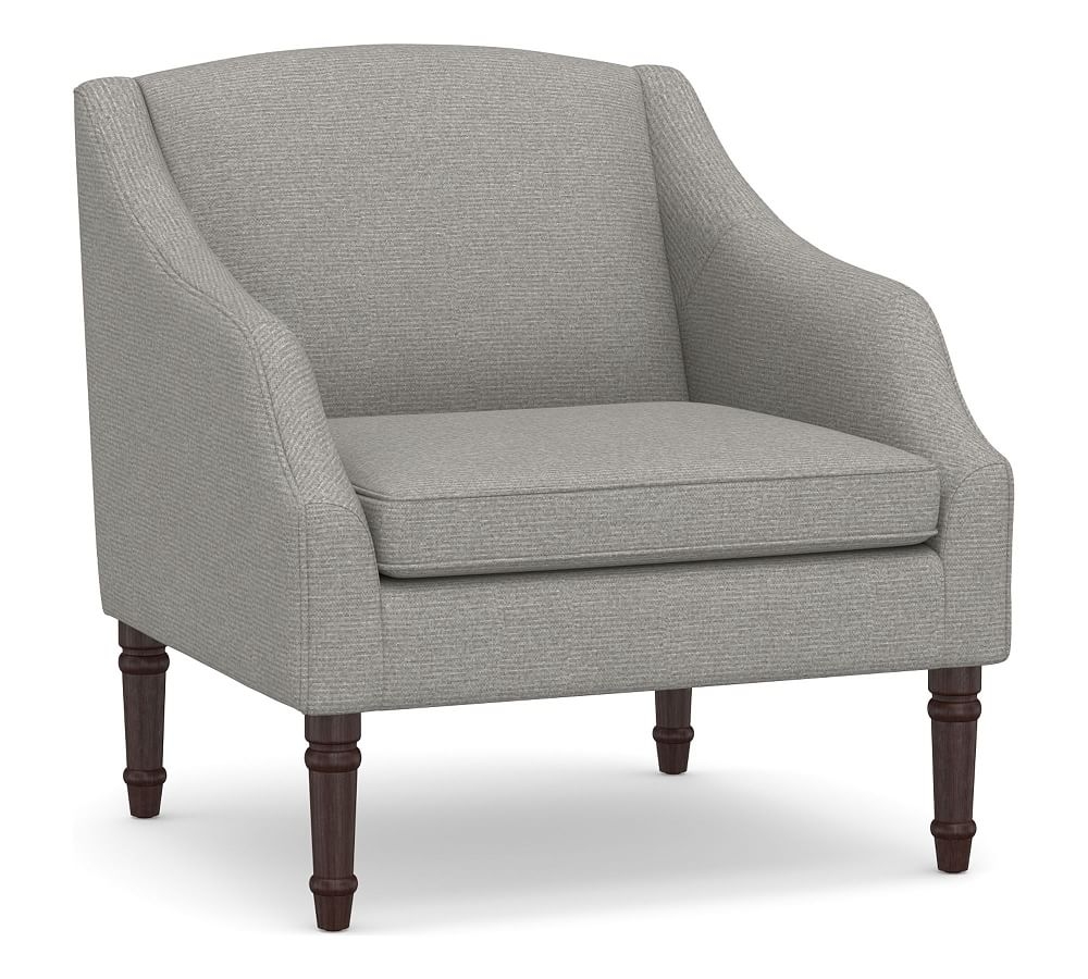 SoMa Emma Upholstered Armchair, Polyester Wrapped Cushions, Performance Heathered Basketweave Platinum - Image 0