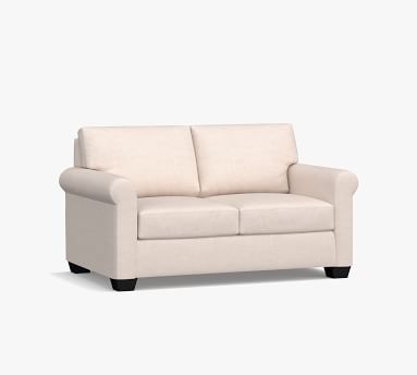 York Roll Arm Upholstered Loveseat 72.5", Down Blend Wrapped Cushions, Performance Brushed Basketweave Sand - Image 0
