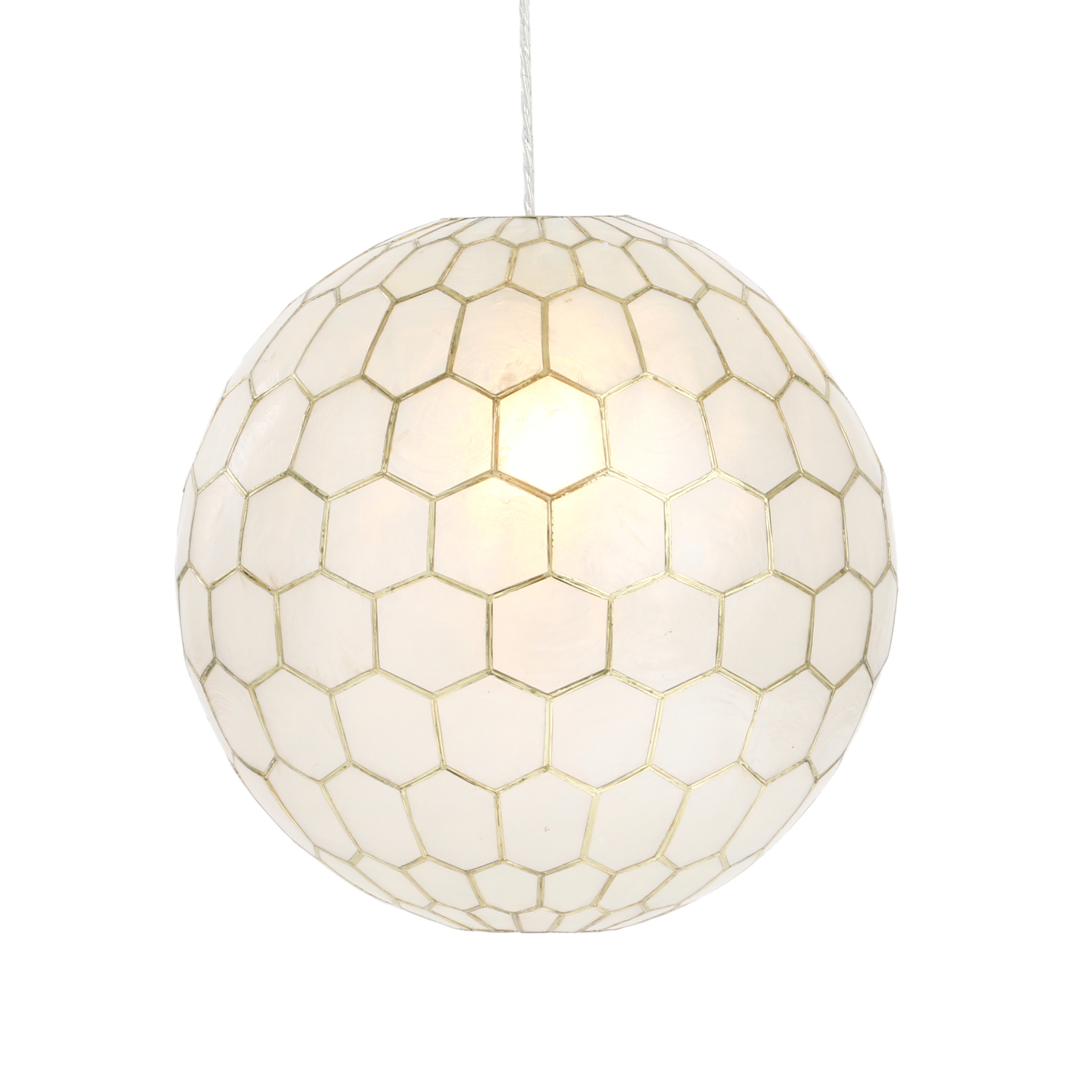 Capiz Honeycomb Globe Pendant Light, Capiz White Seashells with Antique Gold - Image 0