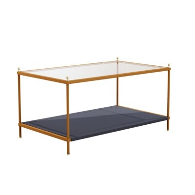 Coffee Table Share With Pets, Tempered Glass Tabletop Multi-Function Tea Table, Rectangle Easy Assembly Creative Metal Coffee Table,Rose Gold Environmental Protection Powder Spraying Metal Tea Table - Image 0