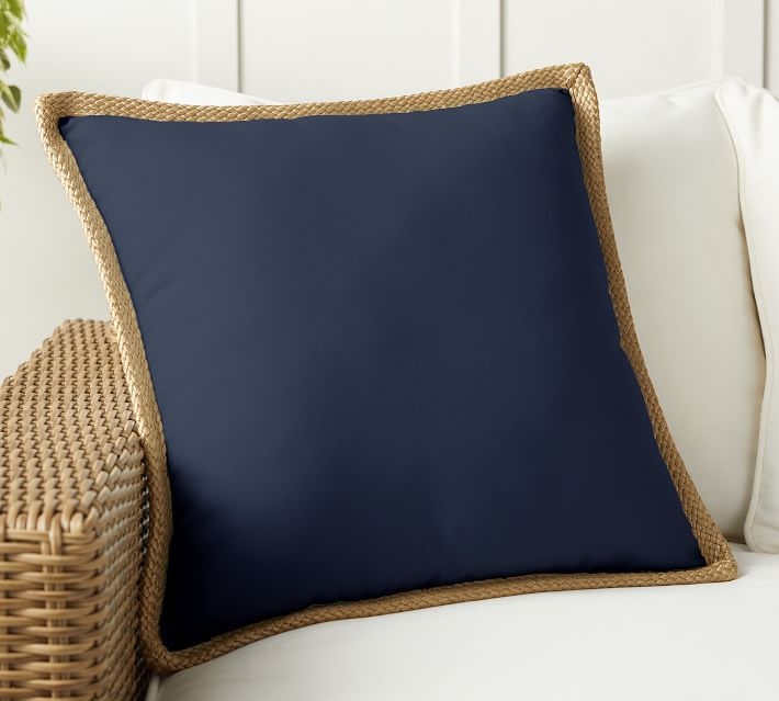 Synthetic Trim Indoor/Outdoor Pillow, 20" x 20", Ink Blue - Image 2