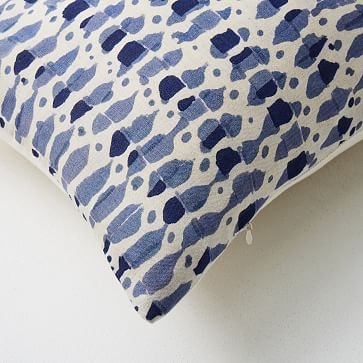 Happy Wave Block Print Oversized Lumbar Pillow Cover, Indigo, 12"x46" - Image 2