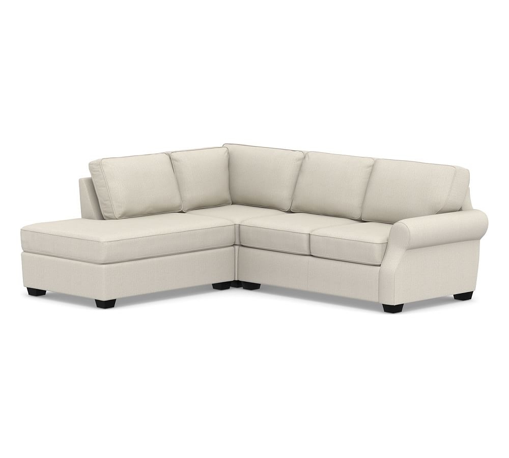SoMa Fremont Roll Arm Upholstered Right 3-Piece Bumper Sectional, Polyester Wrapped Cushions, Sunbrella(R) Performance Boss Herringbone Pebble - Image 0