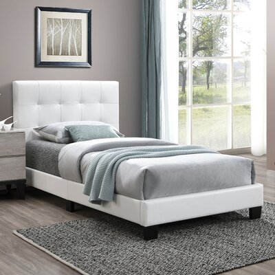 Twin Faux Leather Upholstered Bed, Grey - Image 0