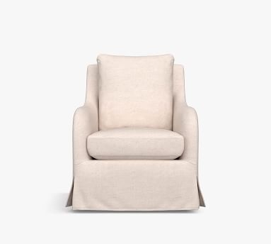Kelsey Slipcovered Swivel Armchair, Polyester Wrapped Cushions, Performance Heathered Basketweave Alabaster White - Image 2