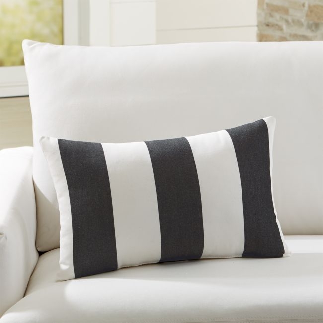 Sunbrella ® 20"x13" Black Cabana Stripe Outdoor Pillow - Image 0