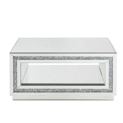 Coffee Table With Mirror Framing And Faux Diamonds, Silver - Image 0
