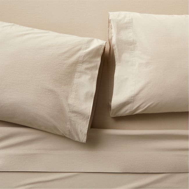 Favorite Washed Organic Cotton Sand Beige King Bed Sheet Set - Image 0