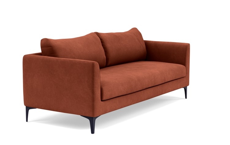 Owens Loveseats with Red Rust Fabric, standard down blend cushions, and Matte Black legs - Image 1
