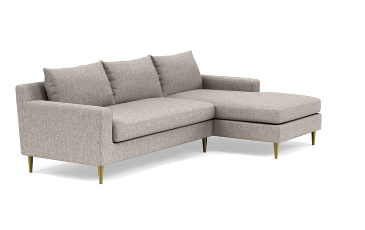 Sloan Right Sectional with Brown Earth Fabric, down alternative cushions, and Brass Plated legs - Image 1