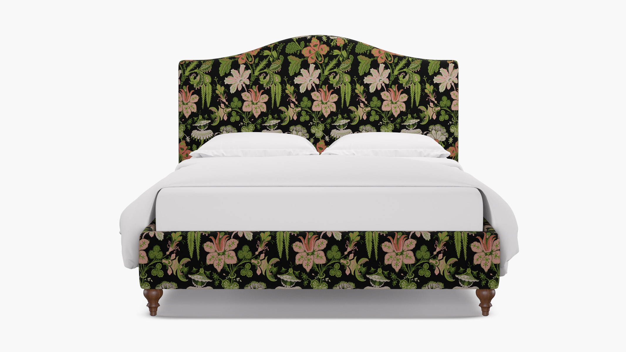 Camelback Bed, Coral Onyx Rossetta, Walnut Traditional Turned Leg, King - Image 0