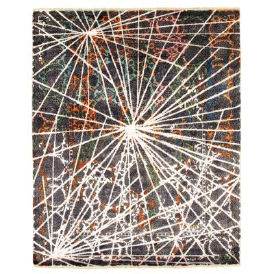 One-of-a-Kind Hand-Knotted New Age 7'11" x 9'10" Wool Area Rug in Dark Gray/White/Orange - Image 0