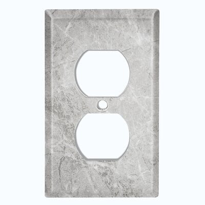 Metal Light Switch Plate Outlet Cover (Marble Gray Print 4  - Single Duplex) - Image 0